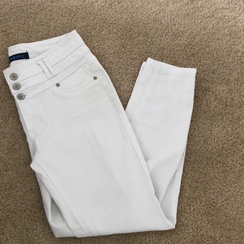 White High-Waisted Blue Spice Skinny Jeans